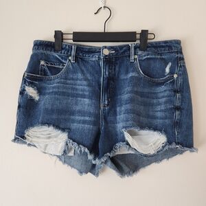 Garage Dark Blue Ripped Jean Shorts